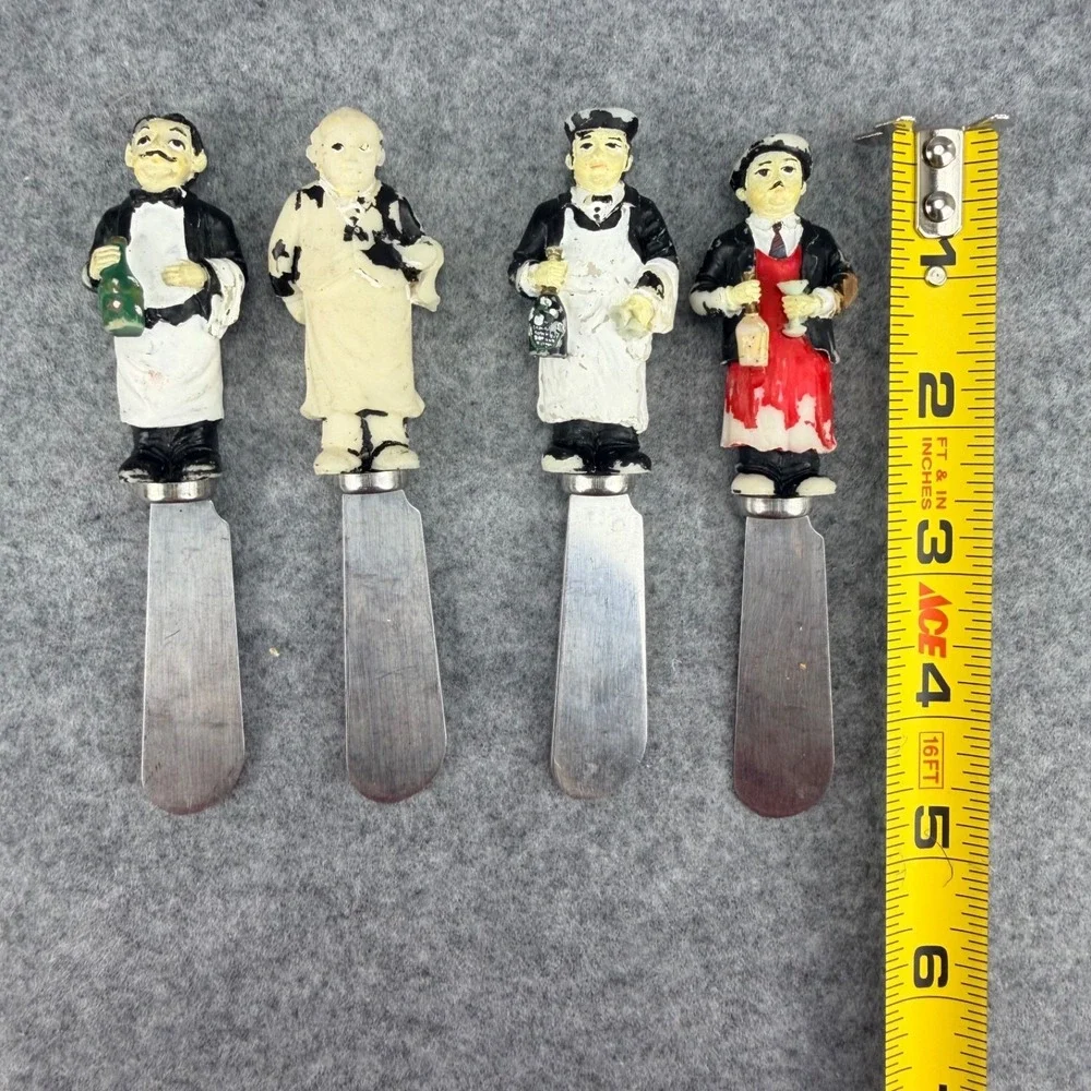 Vintage Guy Buffet Figural Butter Knives Spreaders Set of 4 Chef Waiter Utensils